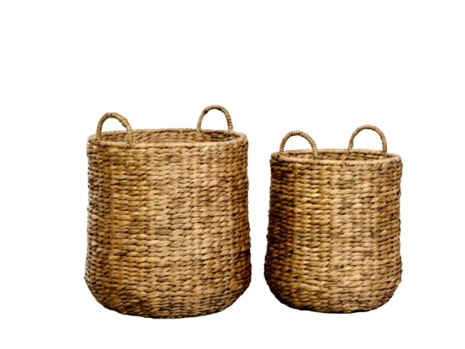 Refined Handwoven Ricenut Weaving Water Hyacinth Storage Basket Set with Integrated Handles